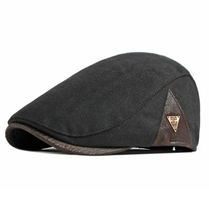 meioro Men's Cotton Newsboy Hat Adjustable Tweed Flat Cap for Men - color: Black