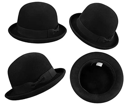Wool Derby Hat Round Cloche Hat for Men and Women Upturn Church Hat (S/M)