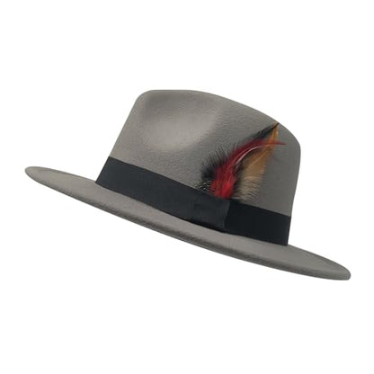 Mens Fedora Hats Classic Wide Brim Fedora Hat for Women Men Dress Hats Panama Hat with Band - color: Light Grey