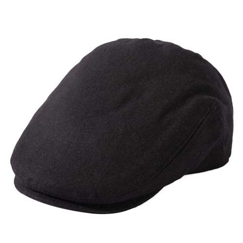 TOP-EX Wool Blend Tweed Newsboy Flat Cap for Men, Satin Lined Adjustable - color: Black, size: X-Large