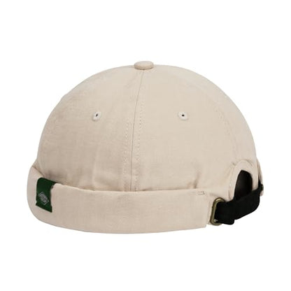 Croogo Cotton Brimless Hat for Men Rolled Cuff Docker Cap Casual Worker Hat - color: M-ct84-beige