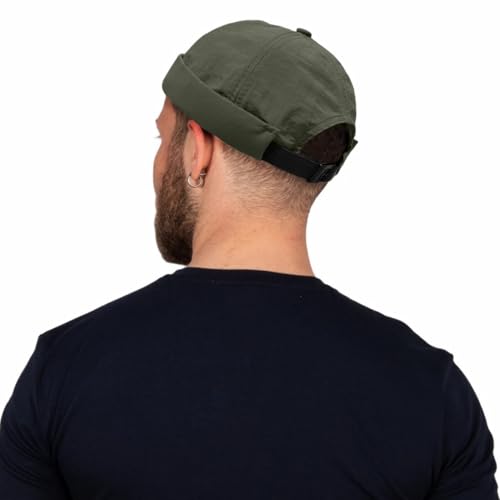 XYIYI Men Quick Dry Docker Cap Breathable Brimless Cap Rolled Cuff Retro Sailor Beanie Hat - color: Army Green2