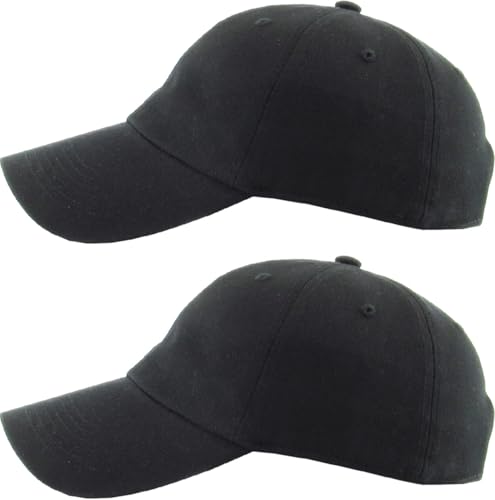KBETHOS Classic Unisex Cotton Adjustable Low Crown Baseball Cap – Plain Dad Hat - color: Black + Black (2 Pack)