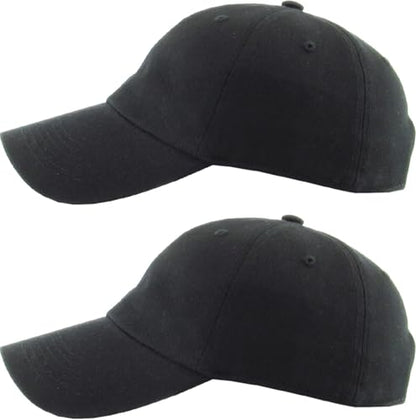 KBETHOS Classic Unisex Cotton Adjustable Low Crown Baseball Cap – Plain Dad Hat - color: Black + Black (2 Pack)
