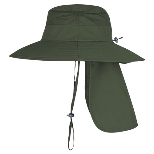 ZOORON Sun Hats for Men Women with Neck Flap Fishing UPF 50+ UV Protection - color: Army Green