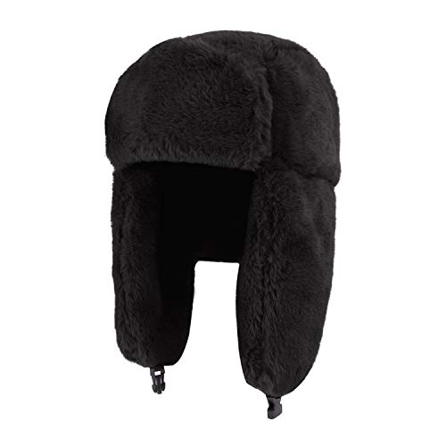 MioCloth Faux Fur Winter Earflap Russian Ushanka Hat - Fur Lined Winter Cap - color: Black