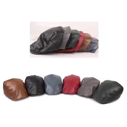 Men's Flat Cap PU Leather Newsboy Cap Classic Ivy Cap Adjustable Cabbie Beret Cap Driving Hunting Hat - color: Black