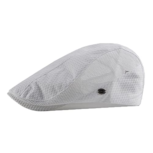 FASHIXD Mens Mesh Flat Caps Light Summer Beret Hat Breathable Newsboy Ivy Cap Cabbie Adjustable - color: White