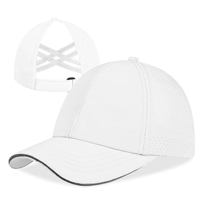 Women Criss Cross Ponytail Hat Mesh Quick Drying Baseball Cap High Messy Bun Ponycap Lightweight Outdoor Sports Hat - color: New White