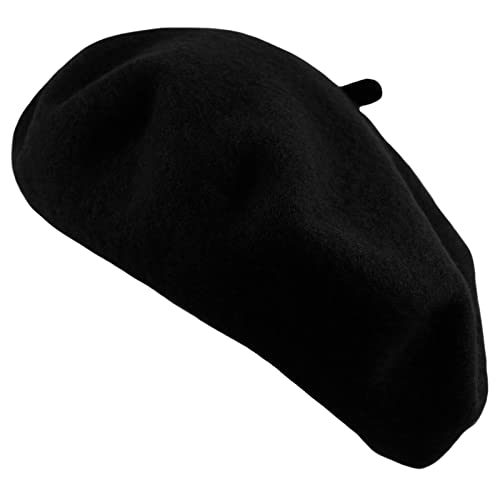 Women's French Beret Hat Solid Color Plain Wool Classic Traditional Artist Cap - color: Black