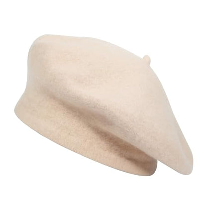 ZLYC Wool French Beret Hat Solid Color Classic Artist Cap for Women - color: Beige
