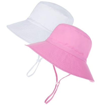 Zando 2 Pack UPF 50+ Kids Sun Hat Baby Beach Bucket Hats for Summer Swim - color: Pink & White, size: 4-8 Years