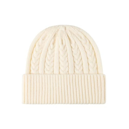 Winter Cable Knit Hat Elasticity Cuffed Thick Soft Beanie Skull Cap for Women Men - color: White