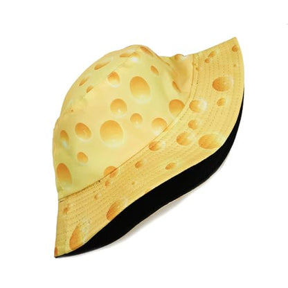 Bucket Hat for Women Men, Cotton Reversible Double Side Wear Sun Hats Beach Fisherman Hat - color: Cheese Yellow