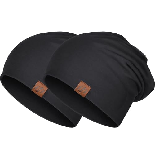 Beanie Cotton Soft and Skin Friendly Unisex Beanie Hat Beanies Hats Men Slouchy Beanie Hats for Women - color: Black&black