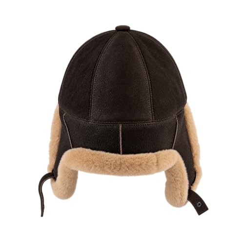 Handmade Sheepskin Leather Trapper Hat – Aviator Cap with Fur Lined Ear Flaps, Shearling Russian Ushanka Winter Hat - color: Chocolate, size: Small