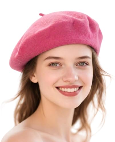 Wool French Beret Hats for Women Classic Winter Beanie Cap - color: Baby Pink