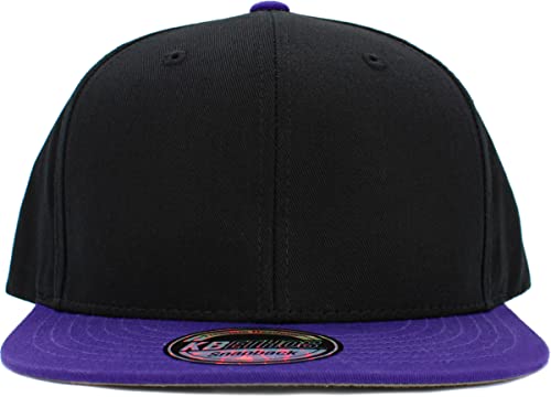 KBETHOS Classic Snapback Hat Blank Cap Underbrim Cotton Wool Blend Flat Visor Adjustable Unisex - color: Black Purple
