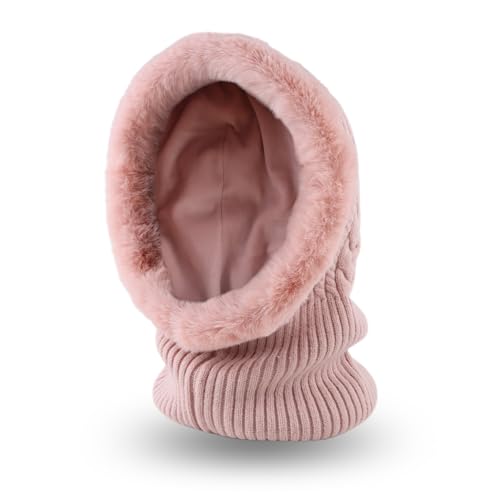 Winter Fleece Balaclava Warm Men Hood Hat Knit Women Hooded Scarf - color: Skin Pink