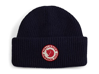 Fjällräven 1960 Logo Hat Beanie - Knit Winter Cap with Folded Cuff, Warm Soft Everyday Outdoor Hat - color: Dark Navy