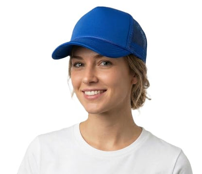 NYFASHION101 Plain Mesh Trucker Hat - Breathable 6-Panel Daily Snapback Cap, Customizable Ideal for DIY Embroidery & Patches - color: Royal