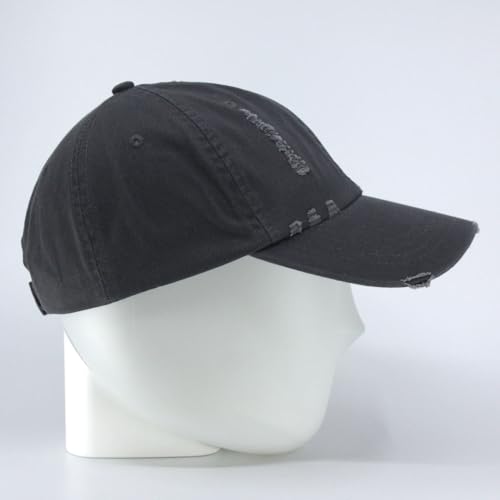 Washed Cotton Distressed with Heavy Stitching Adjustable Baseball Cap - color: Distressed Charcoal Gray