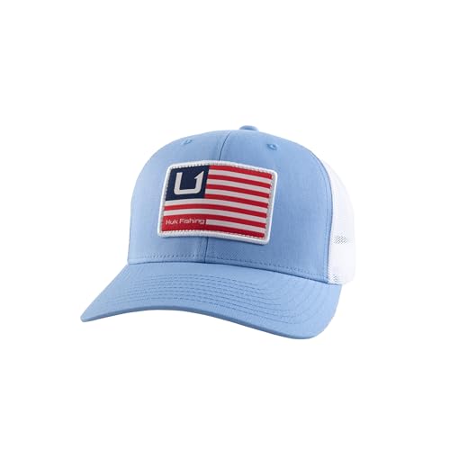 Mens Trucker Hat, Anti-Glare Snapback Fishing Hat for Men - color: Huk and Bars - Marolina Blue