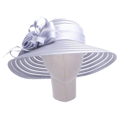 Lawliet Womens Satin Ribbon Church Wedding Sun Wedding Occasion Hat A214 - color: Grey