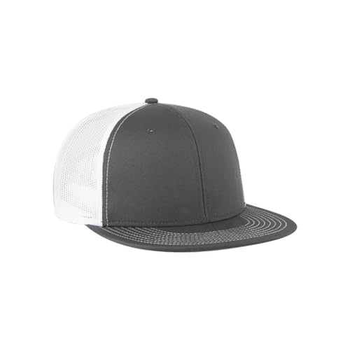 Ashen Fane 6 Panel Mid Profile Mesh Back Structured Trucker Adjustable Snapback Hat - color: Ch.gry/Ch.gry/Wht