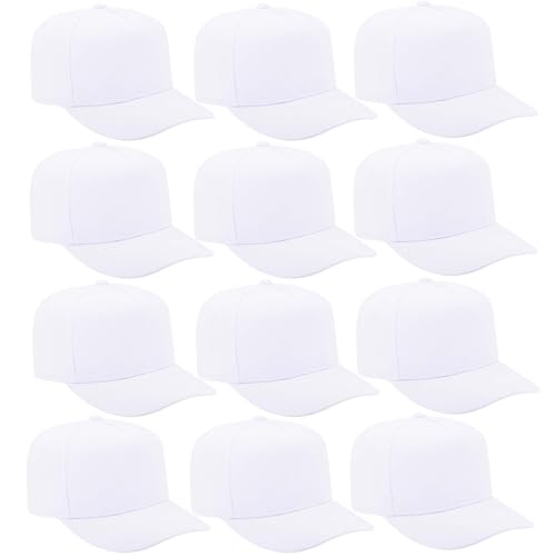 12 Pack Seamless Baseball Caps Wholesale Bulk - No Center Seam, DIY Friendly, Adjustable Breathable Lightweight for Men Women - color: White