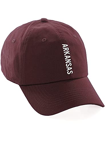 Daxton Vertical USA Cities Baseball Dad Hat Unstructure Low Profile Strapback - color: Arkansas Burgundy White