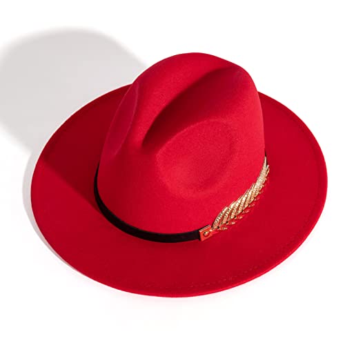 Women's Wide Brim Fedora Panama Hat - color: Red-1