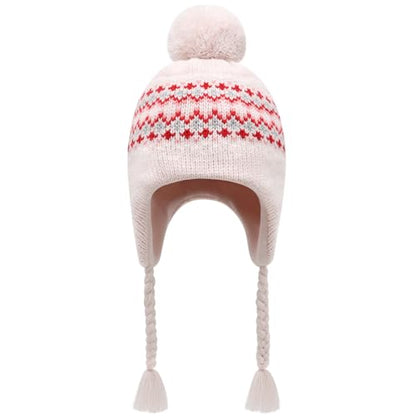 Winter Peruvian Hat Earflap Fleece Lined Girls Knit Beanie 3-10T - color: 3c-patternpink, size: 3-5T