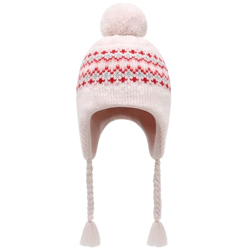 Winter Peruvian Hat Earflap Fleece Lined Girls Knit Beanie 3-10T - color: 3c-patternpink, size: 6-10 Years