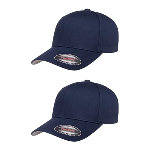 Flexfit 5001 Standard Cotton Twill 6-Panel Fitted Baseball Cap - color: Navy, size: Large-X-Large