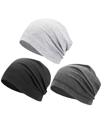 Cotton Summer Beanie Hats Lightweight Skull Caps Soft Thin Sleep Sleeping Hat Light Cancer Chemo Cap Helmet Liner - color: Black, Heather Grey, Grey