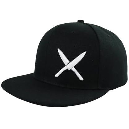 Funny Chef Hats, Snapback Flat Bill Dad Hat for Men, Adjustable Cotton Embroidered Knives Kitchen Women Baseball Caps - color: Black