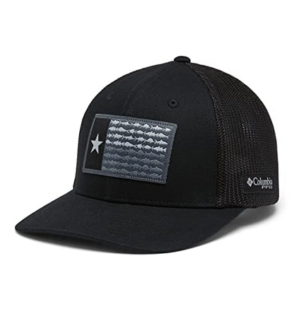 Columbia Unisex Adult PFG Logo Mesh Ball Cap - color: Black/Black/Texas Fish, size: Small-Medium