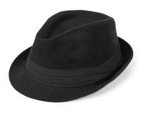 Mens 1920s-Fedora Hat Gangster-Hat Black Short Brim Trilby Cap for Men
