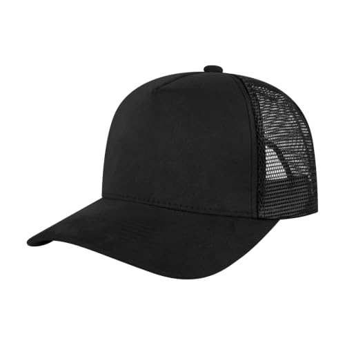 TOPTIE 5 Panel Suede Front Mesh Back Baseball Hat Adjustable Snapback Cap - color: Black