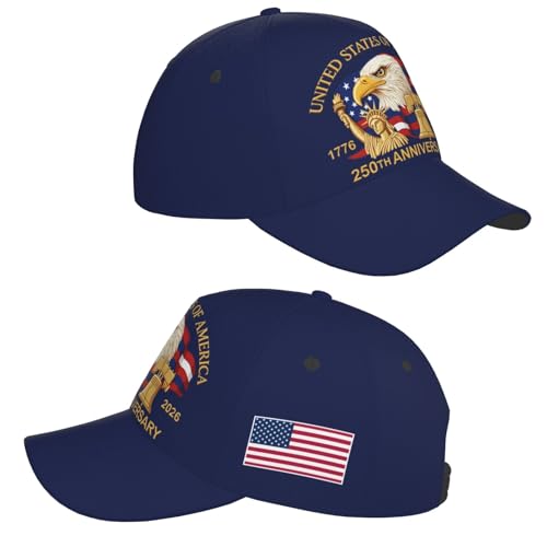 American Flag Baseball Caps Embroiderred USA Flag Patriotic Dad Hat Adjustable Trucker Hats for Men Women - color: Usa 250th Anniversary -Navy Blue