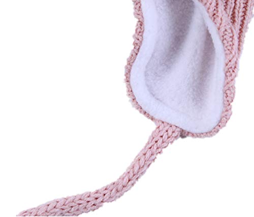 Toddler Fleece Beanie Winter Hat with Ear Flaps Baby Knit Hat with Visor - color: Pink, size: 0-12 Months