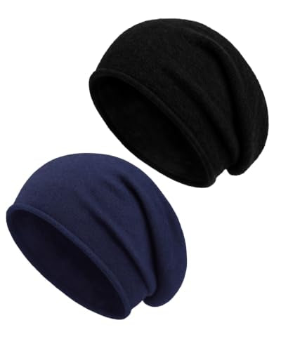 Zylioo XXL Slouchy Beanie for Big Heads Women,Lightweight Stretch Knit Hat - color: Black+navy Blue