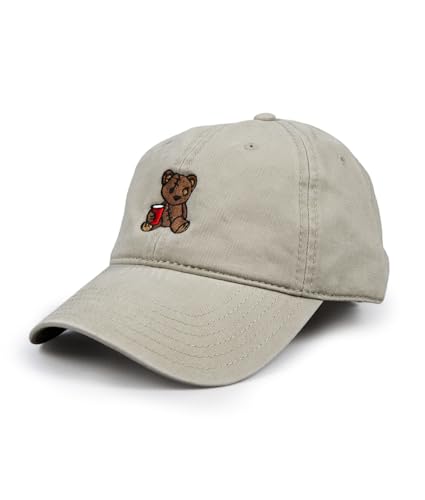 Riot Society Mens Embroidered Adjustable Dad Hat - color: Teddy Bear Red Cup Embroidered (Khaki)