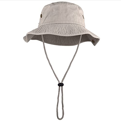 Wide Brim Hiking Fishing Safari Boonie Bucket Hats 100% Cotton UV Sun Protection for Men Women Outdoor Activities - color: Grey, size: Large-X-Large