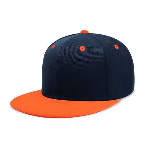 CHOK.LIDS Classic Snapback Flat Bill Hat Blank Adjustable Baseball Cap - color: Navy/Orange