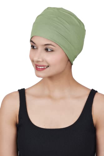 Chemo Hats Solid Sleep Cap Women's Bamboo Soft Headwear Cancer Cap Chemo Headwear Women - color: Green