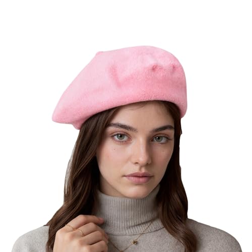 French Beret Hats for Women - Classic Wool Beret Hats Soft Knit Winter Cloche for Daily Outfits - color: Pink