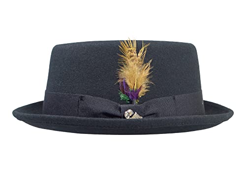 Bigalli Porkpie Stingy Trilby Wool Felt Hat Fedora for Men. Matching Grosgrain Ribbon - color: Black, size: Large
