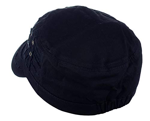 D&Y Unisex 100% Cotton Military Cadet Hat - Distressed Frayed Flat Top Cap - Adjustable Everyday Patrol Hat - color: Navy
